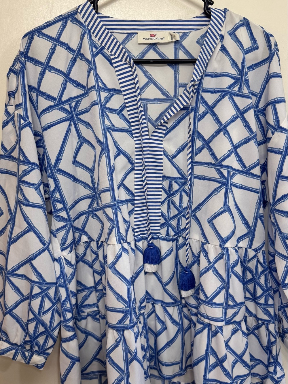Vineyard Vines White Tunic with Blue Bamboo Print